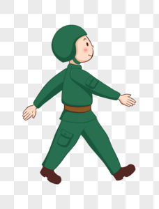 军人走步军姿绿色插画元素手绘图片素材