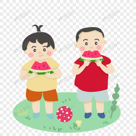 两个小朋友吃西瓜图片