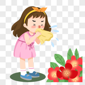 花粉过敏打喷嚏的小女孩图片
