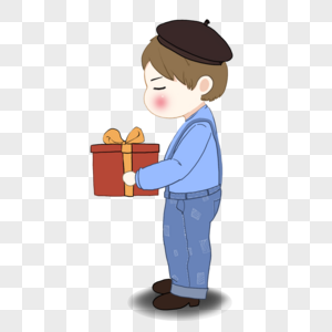 手绘男生抱着礼物送朋友元素图片