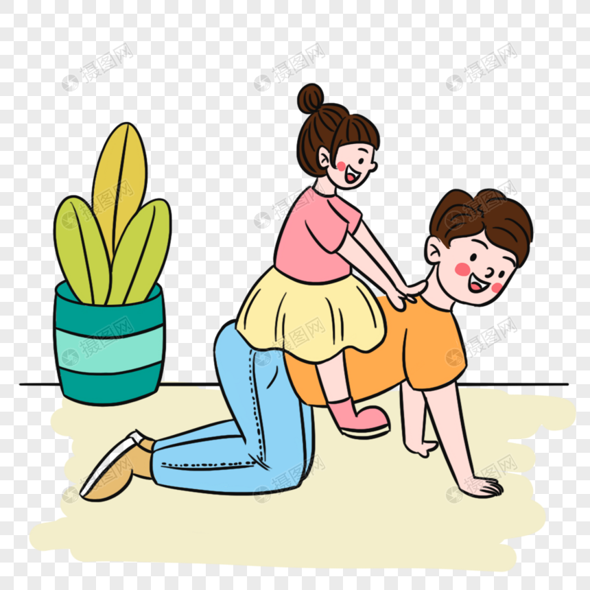 温馨有爱父亲驮着女儿场景