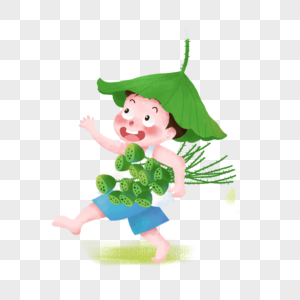 抱着莲藕的男孩图片素材