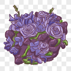 节日紫色一簇鲜花手绘装饰图片