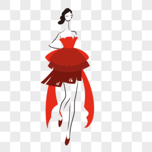 红裙简笔裙子模特女孩女人女性走秀图片