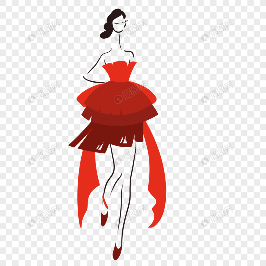 红裙简笔裙子模特女孩女人女性走秀图片