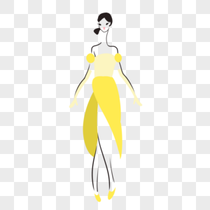 黄裙简笔裙子模特女人女性走秀图片