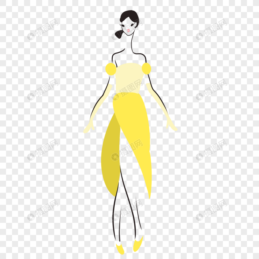 黄裙简笔裙子模特女人女性走秀图片