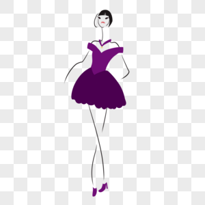 紫裙简笔裙子模特女孩女人女性走秀图片