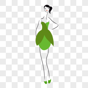 绿裙简笔裙模特女孩女人女性走秀图片