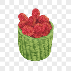 新鲜野生红色浆果绿色编制筐装野莓图片