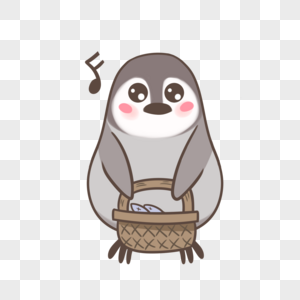 拿着篮子心情好好去野餐的企鹅图片