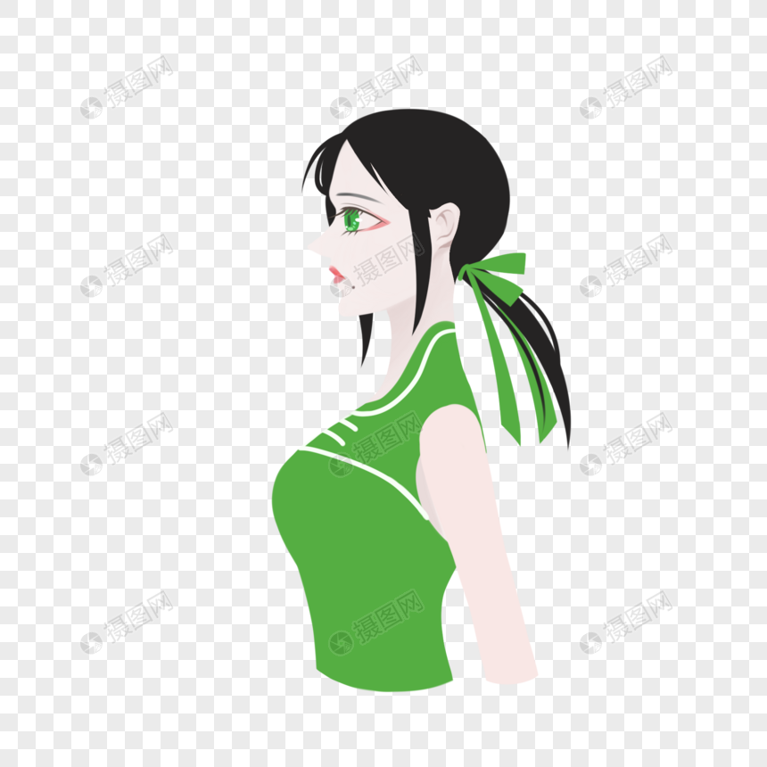 绿旗袍黑发女孩图片