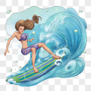 海边冲浪的女孩图片
