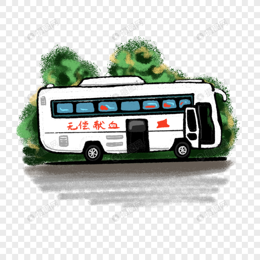 卡通白色无偿献血车插图