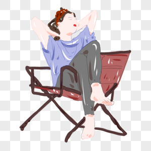 手绘女孩坐在椅子上睡觉元素图片