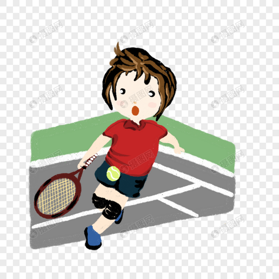 卡通操场上男孩打网球图片