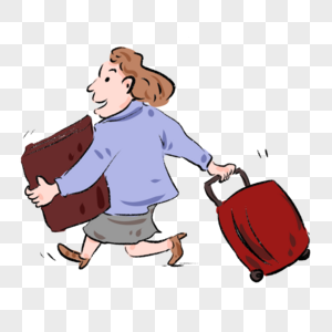 手绘女生拖着行李箱抱着重物出走漫画图片