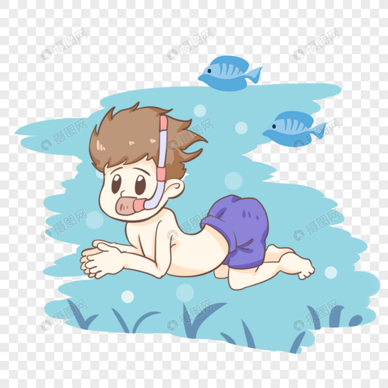 潜水的男孩图片