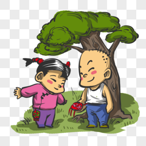 树下玩耍的孩子图片