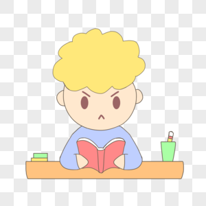 手绘卡通中高考努力读书的黄发男孩图片