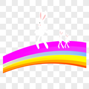 彩虹上散步的兔子图片