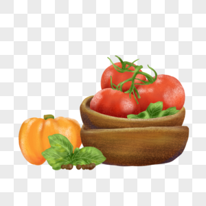 厨房家常蔬菜西红柿香菜南瓜薄荷叶麻椒插画图片