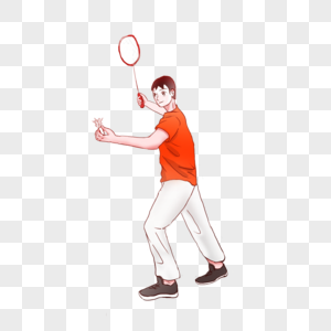 打羽毛球的男生插画图片