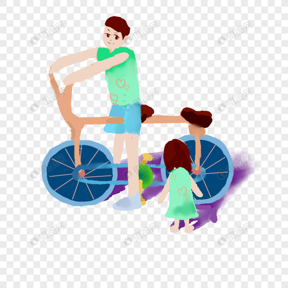 父亲和女儿一起骑自行车图片
