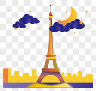 原创扁平化巴黎铁塔矢量图图片