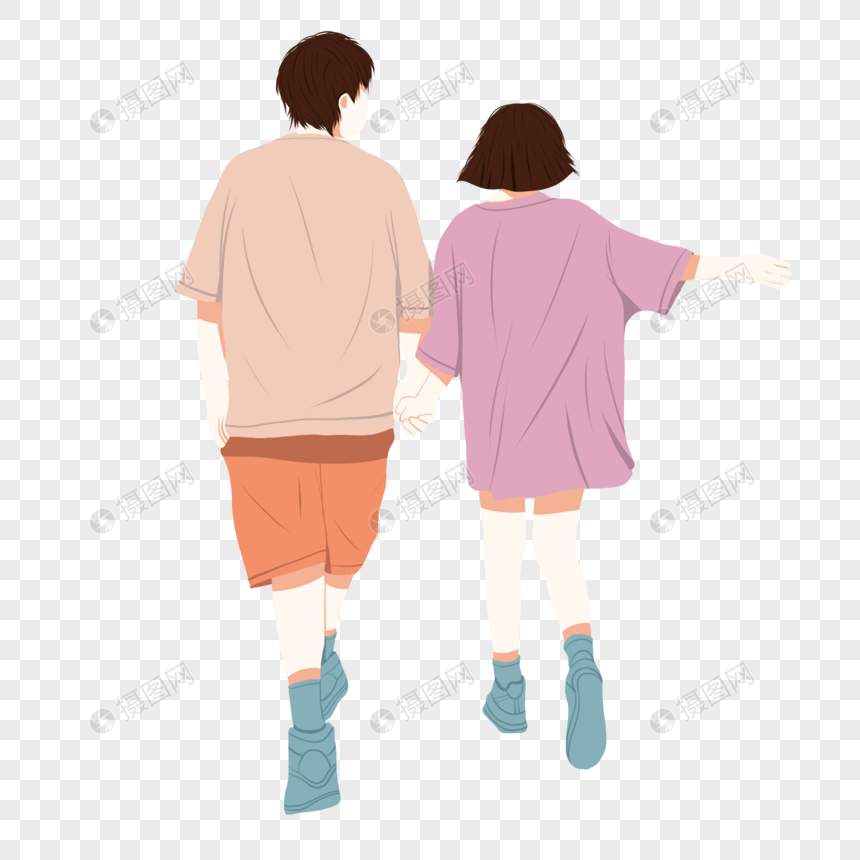 情侣手牵手散步背影图片