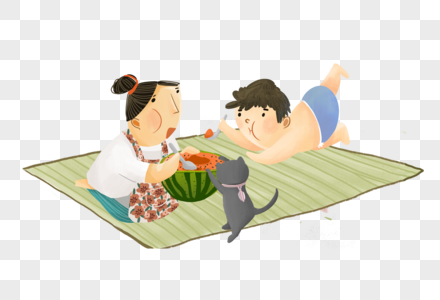 吃西瓜的一家人图片