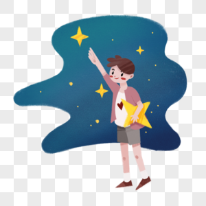 摘星星的孩子手绘插画图片