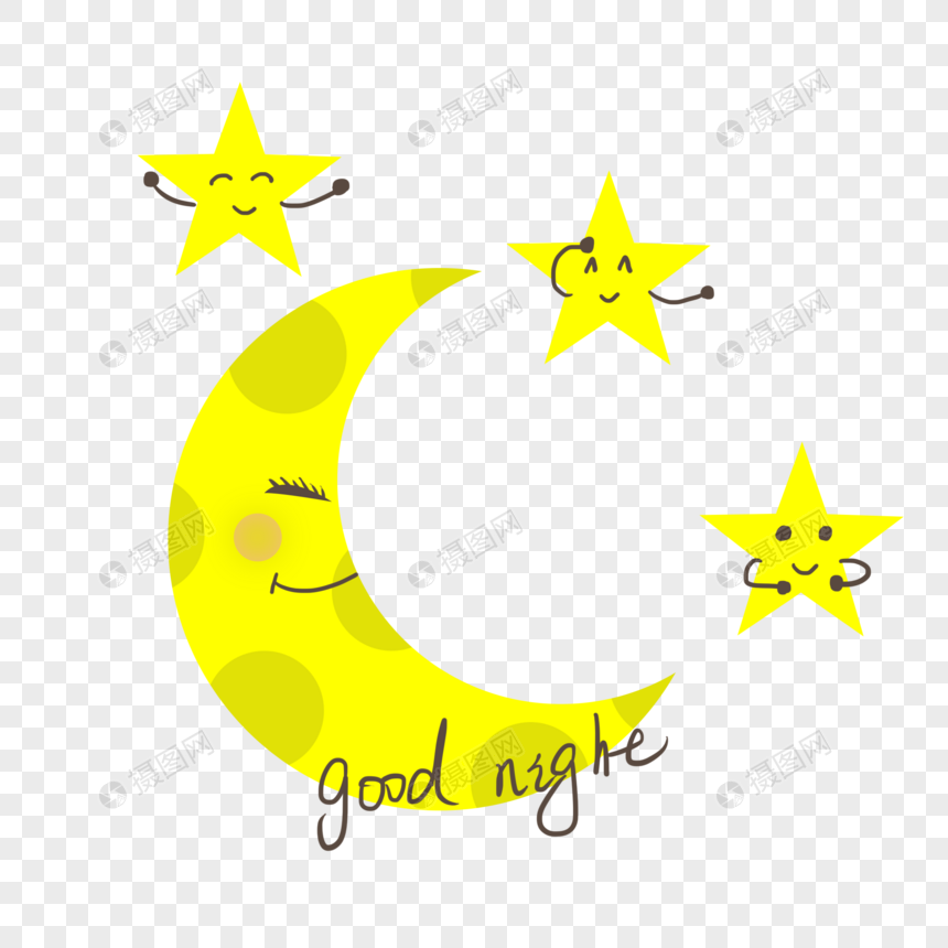 黄色月亮星星晚安图片