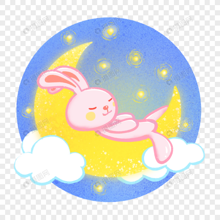 晚安月亮上睡觉的兔子图片