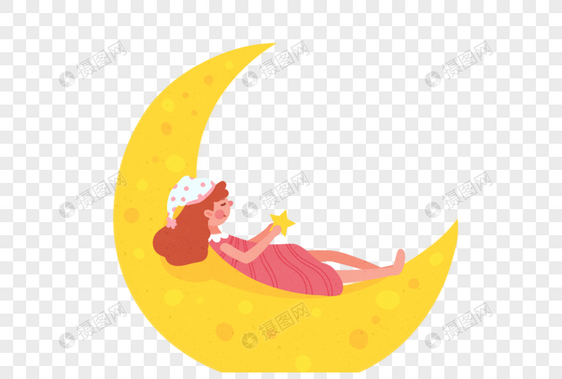 躺在月亮上睡觉的女孩图片