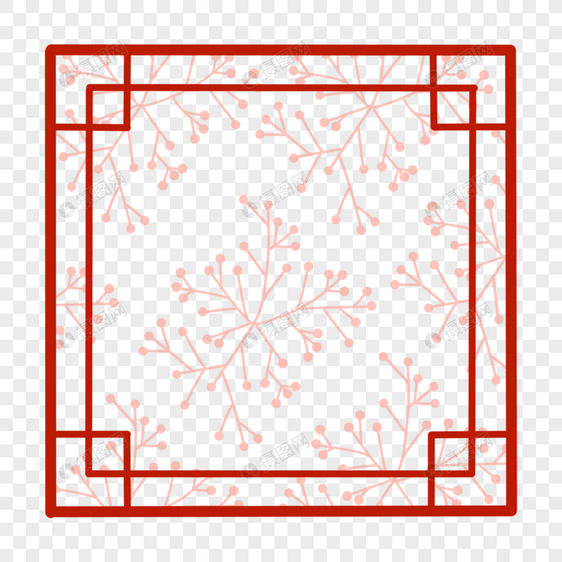 春季春节树叶红色边框图片