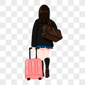 拖着行李箱离开的少女图片素材