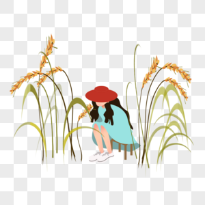 田地里稻草可爱少女图片