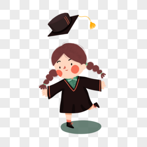 飞扬的学士帽扎辫子的小女生我们毕业啦高清图片素材