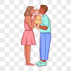 手绘爸爸妈妈亲吻宝宝人物形象图片素材