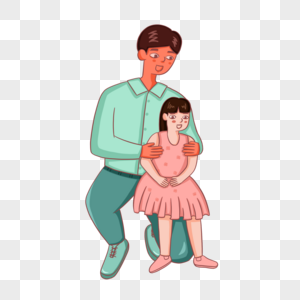 手绘女儿坐在爸爸腿上人物形象图片
