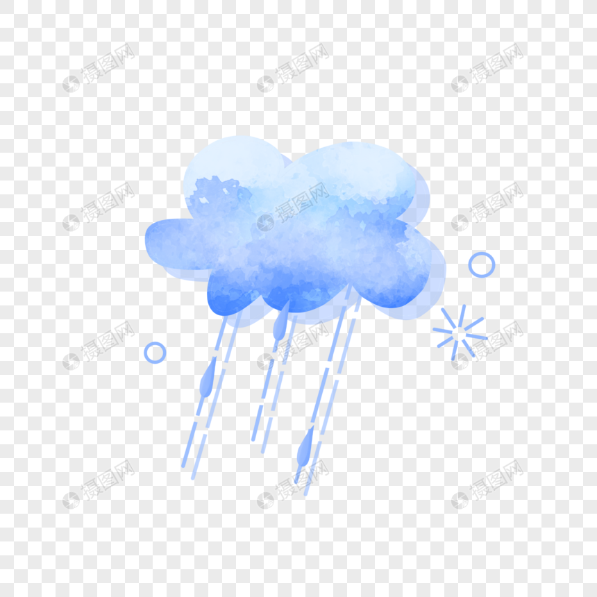 夏天云朵蓝色渐变雨滴天气手绘装饰图案图片