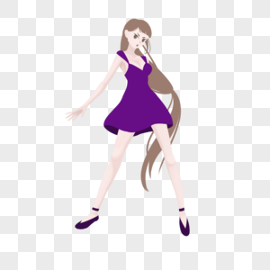 紫色连衣裙棕色长发美女晚礼服图片