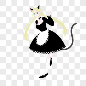 黄色低双马尾黑白猫咪女仆装猫耳猫尾巴女孩图片素材