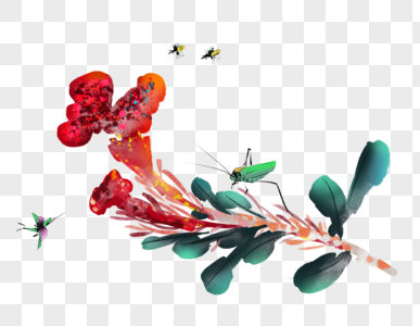 花鸟画手绘螳螂高清图片