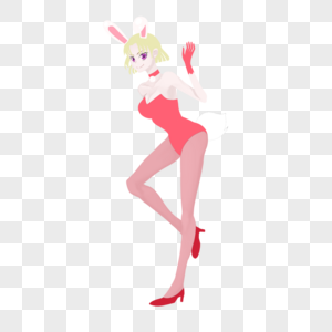 黄色短发粉色兔女郎装白兔耳白兔尾女孩丝袜高清图片