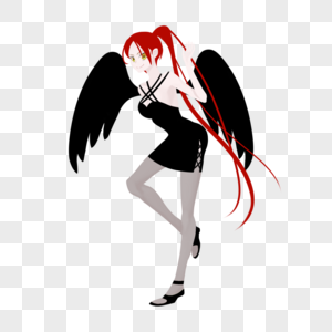 红色单马尾黑色翅膀女妖恶魔怪物女孩图片