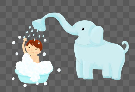 大象花洒下洗澡图片