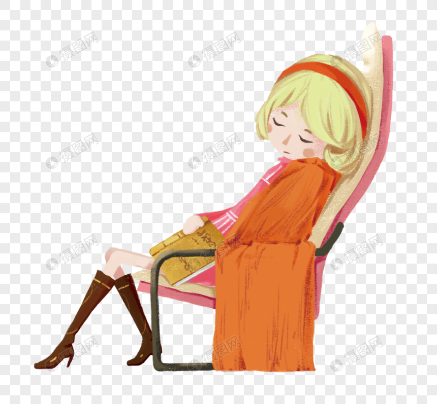 卡通简约可爱女孩葛优瘫元素