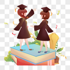 毕业季学士服女孩们在书本上庆祝图片